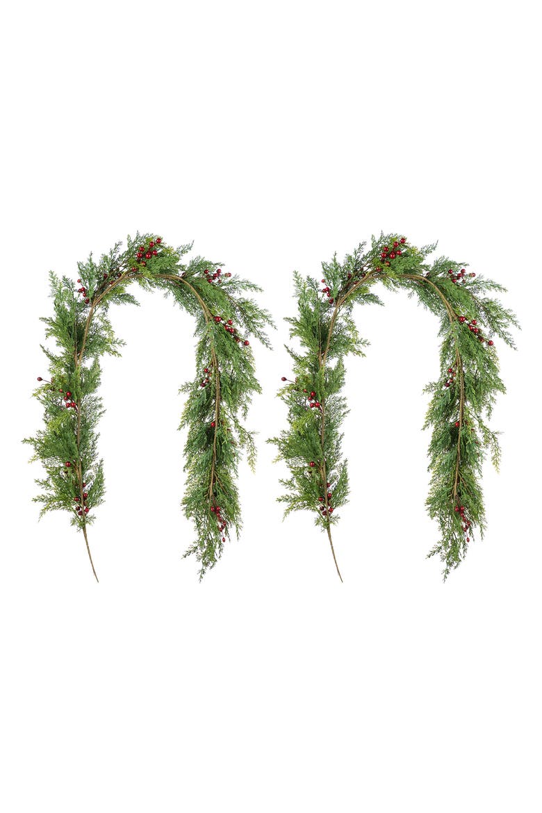 Set of 2 Artificial Christmas Dripping Cedar Garland, Alternate, color, Green