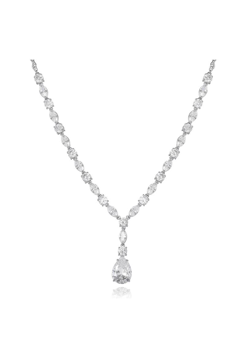 Crystal Drop Pendant Necklace, Main, color, Silver