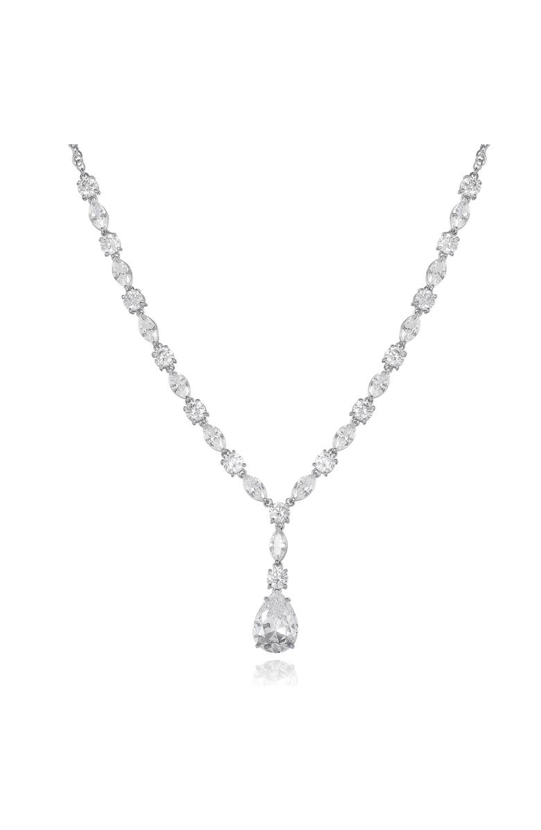 Jessica Simpson Crystal Drop Pendant Necklace, Main, color, Silver