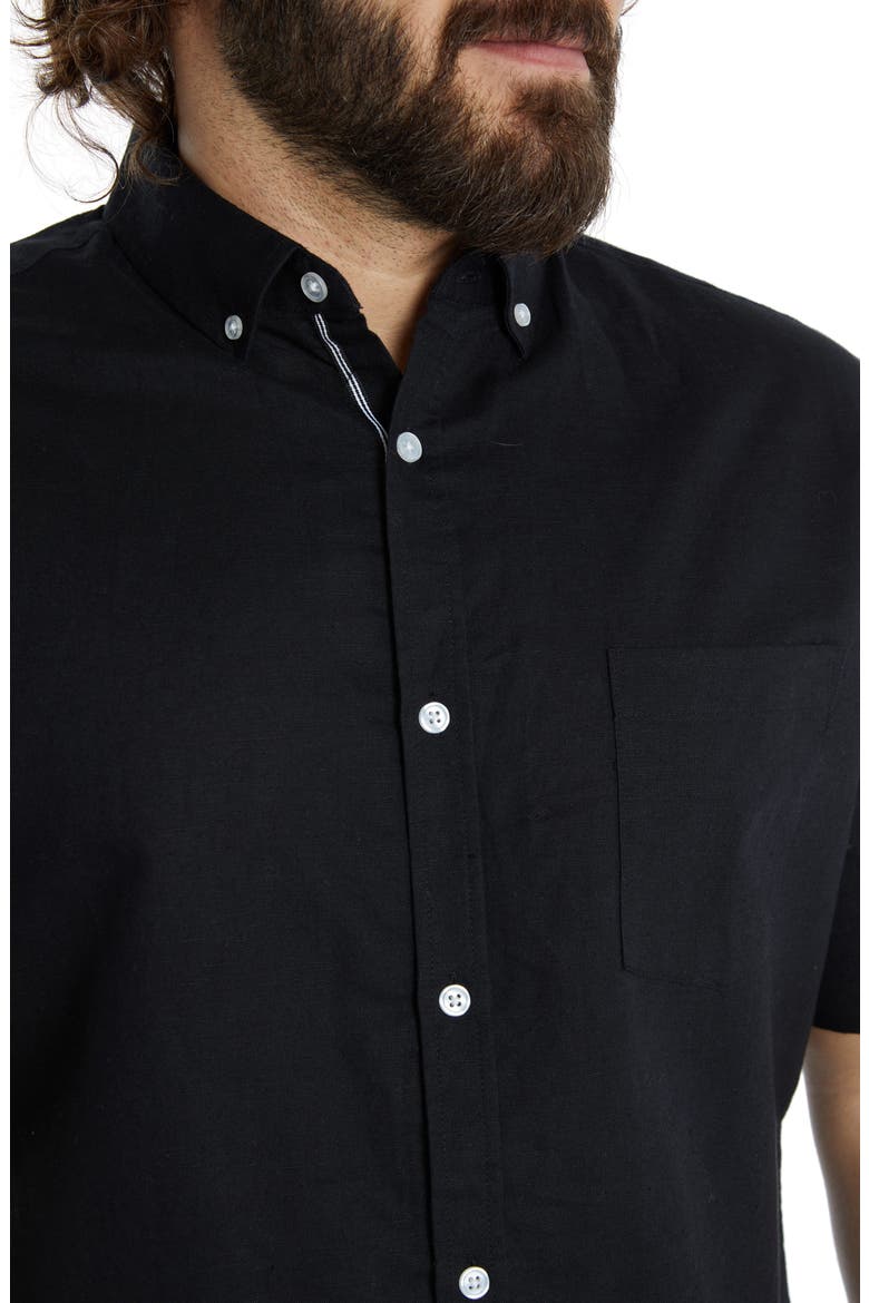 Fresno Short Sleeve Linen Blend Button-Down Shirt, Alternate, color, BLACK