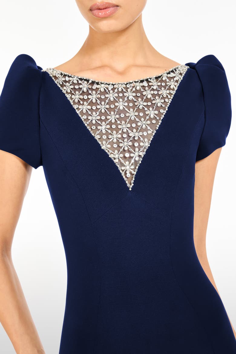 Vienna Embellished Puff-Sleeve Midi Dress, Alternate, color, Midnight Kiss