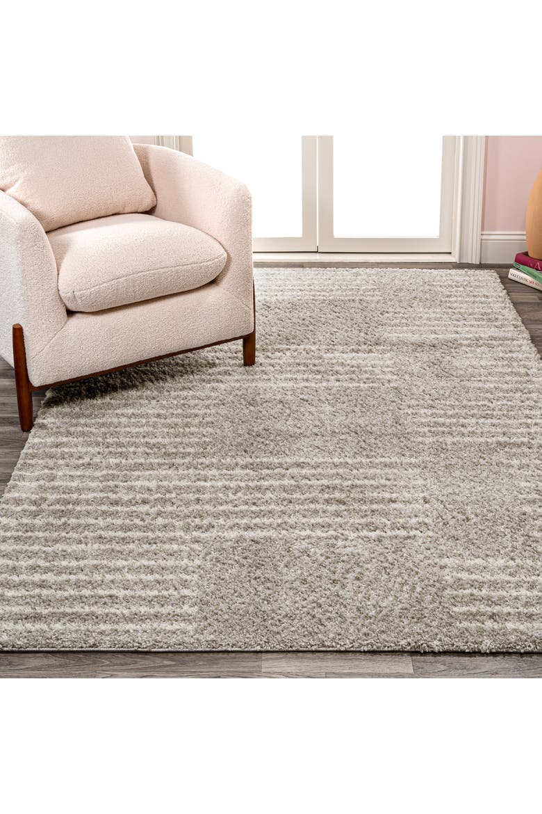 Petra Abstract Stripe Geometric Shag Area Rug, Alternate, color, Gray/Ivory