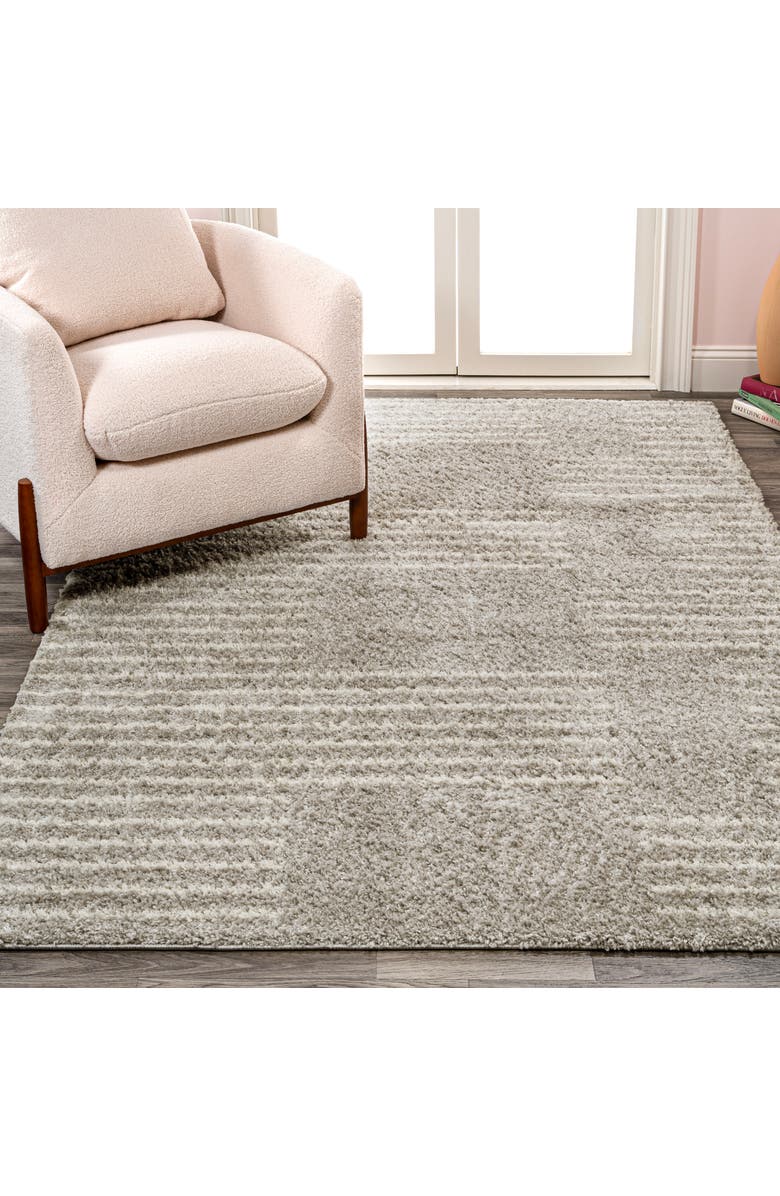 JONATHAN Y Petra Abstract Stripe Geometric Shag Area Rug, Alternate, color, Gray/Ivory