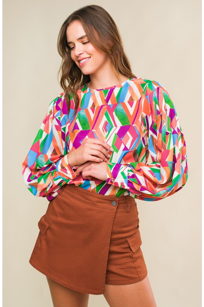 Geometric Print Top, Alternate, color, IVORY