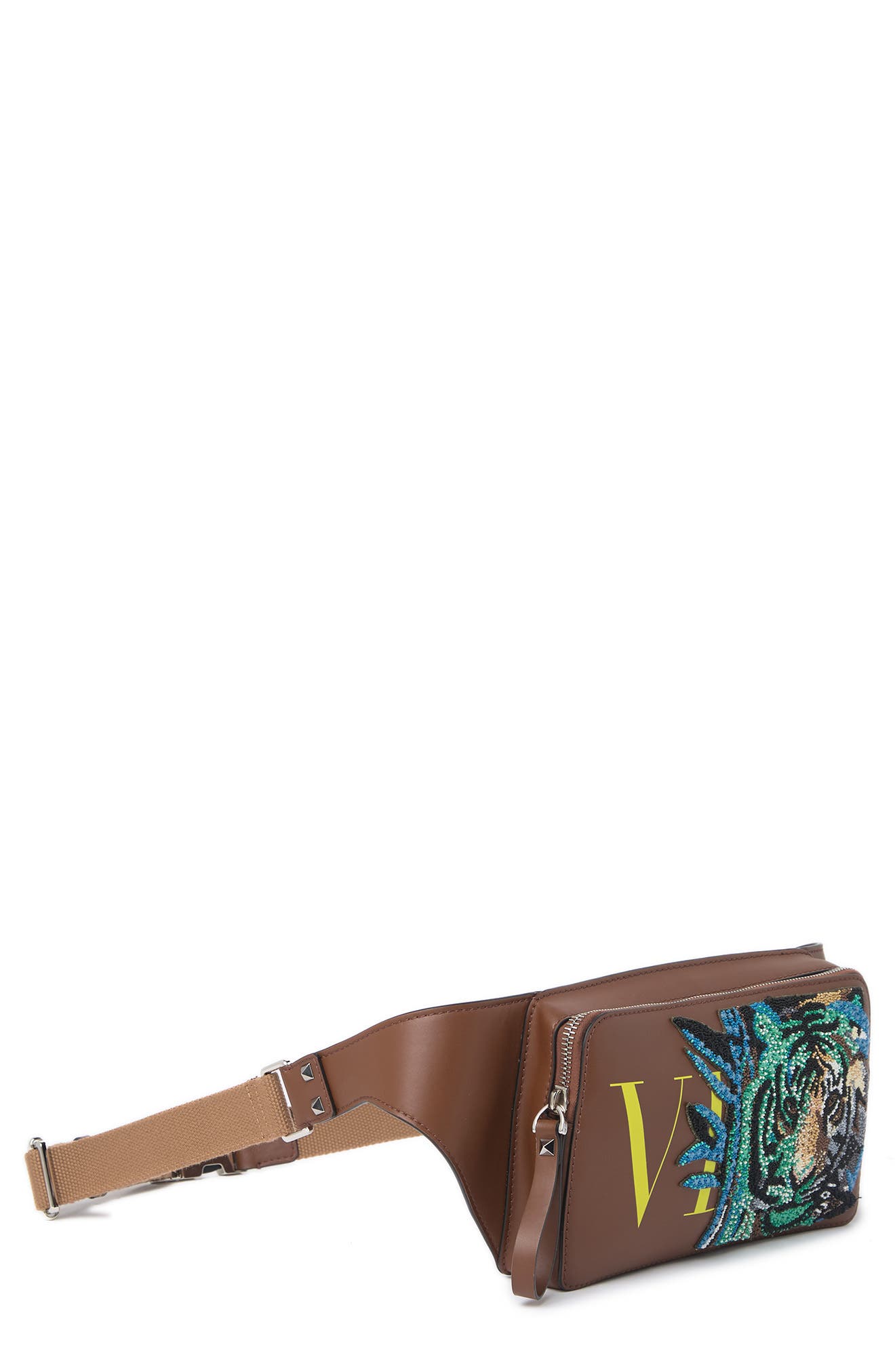 Valentino Beaded Tiger Leather Belt Bag, Alternate, color, 