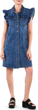 Wash Lab Denim Ruffle Cap Sleeve Denim Dress