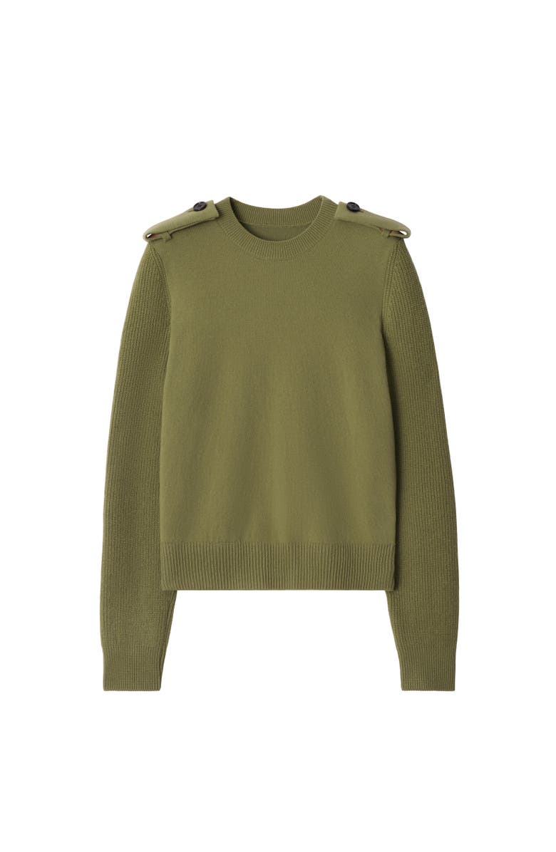 Burberry Check Epaulette Wool Cashmere Blend Sweater, Alternate, color, Wreath