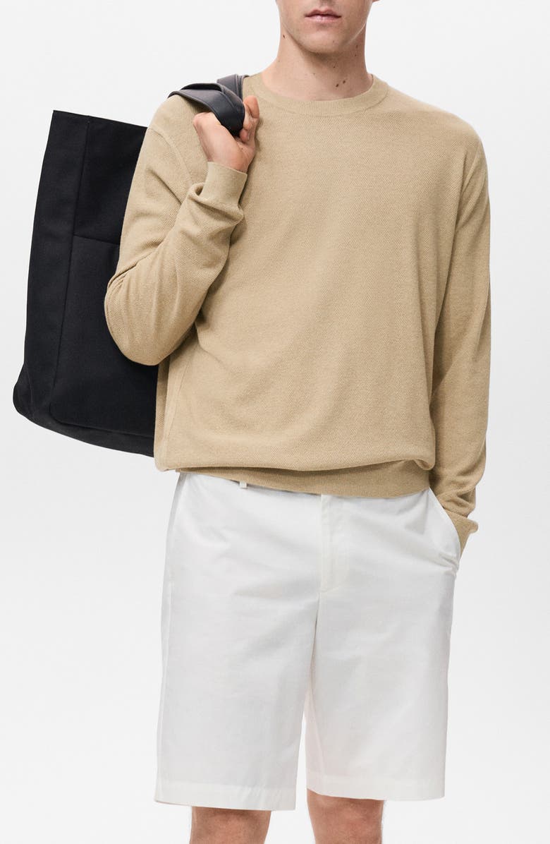 MANGO Finely Knit Crewneck Sweater, Main, color, Beige
