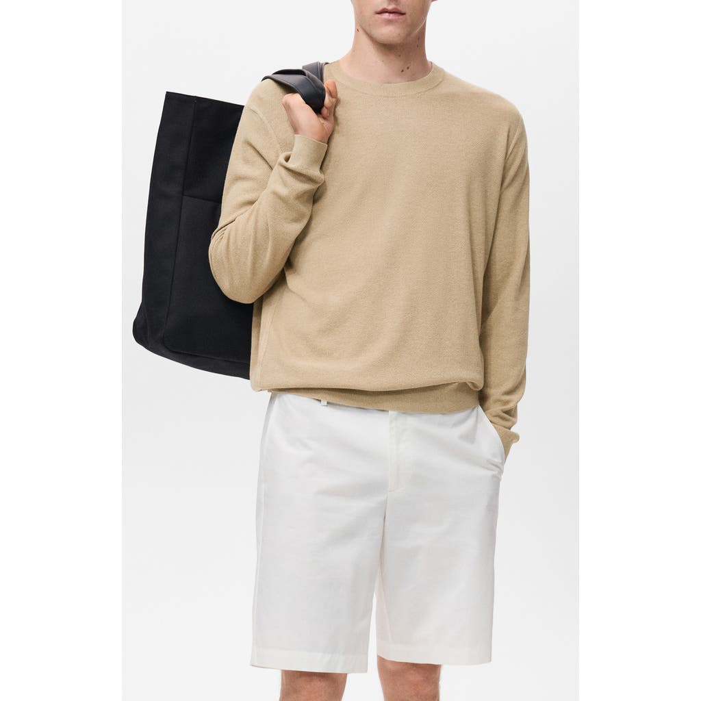 Mango Finely Knit Crewneck Sweater In Brown