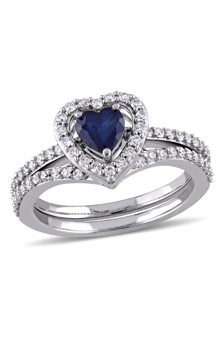 Julianna B. Diffused Sapphire & Diamond Heart Bridal Set, Main, color, Sapphire