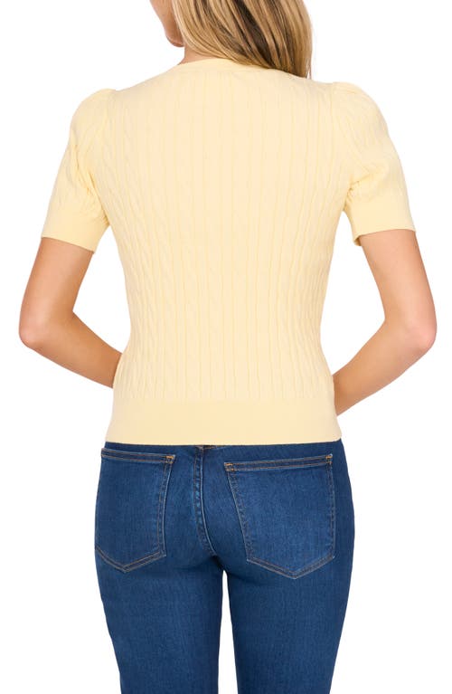 Cece Cable Stitch Short Sleeve Cotton Sweater In Lemon Drop