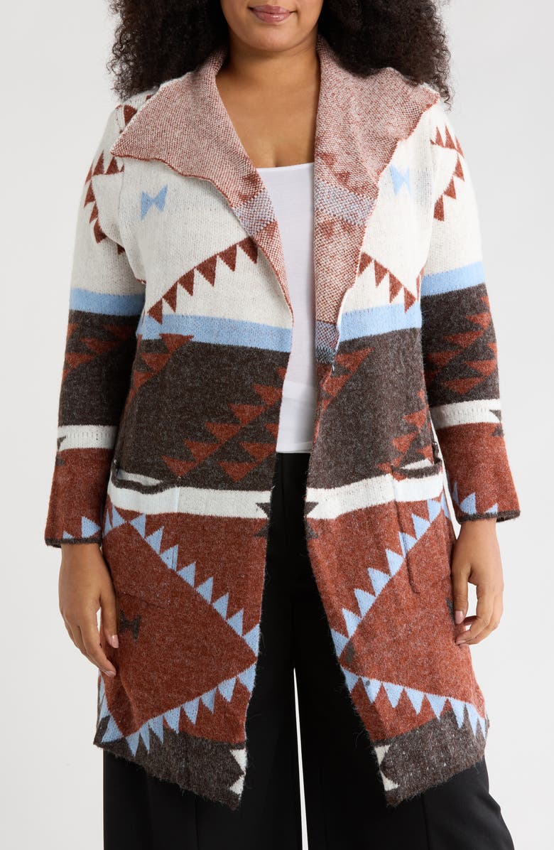 Joseph A Geometric Sweater Coat, Main, color, Mayan Geo Bndy Brown