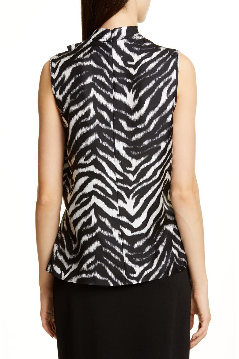 Drape Neck Zebra Print Silk Shell, Alternate, color, CAVIAR/ WHITE MULTI