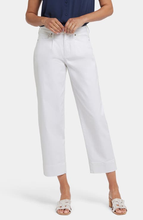 Pleated High Waist Ankle Balloon Jeans (Optic White) (Petite)