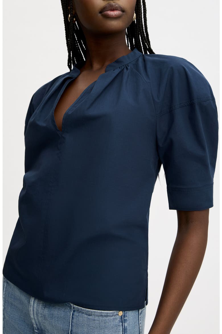 Puff Sleeve Cotton Poplin Shirt, Alternate, color, NAVY
