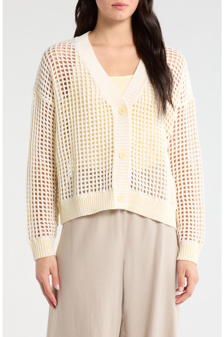 Camellia Openwork V-Neck Cotton Blend Cardigan, Main, color, HONEYSUCKLE