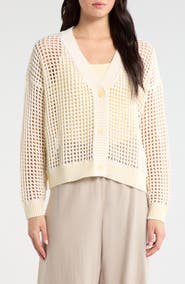 Splendid Camellia Openwork V-Neck Cotton Blend Cardigan