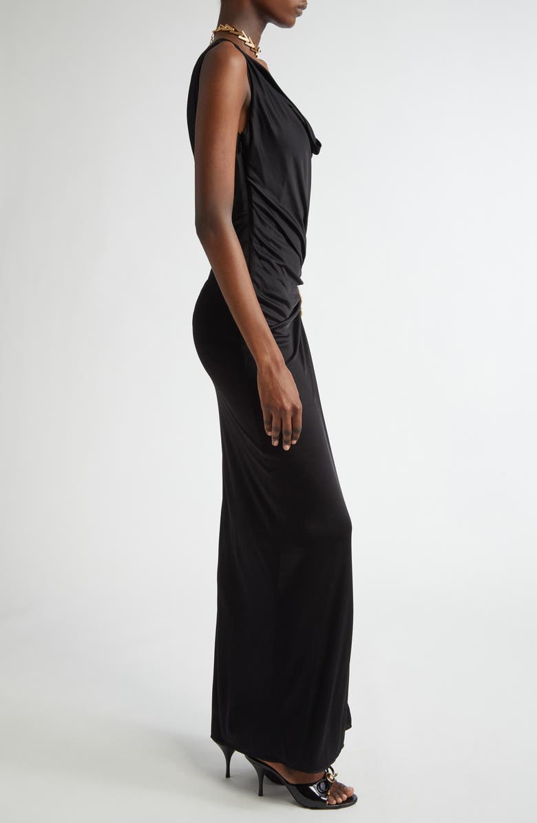 Versace Safety Pin Gathered Jersey Gown, Alternate, color, 