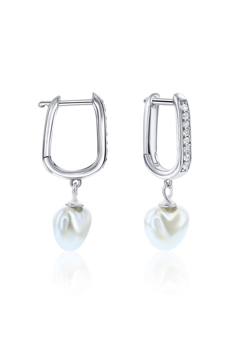 Sterling Silver Pearl Heart Earrings, Main, color, Silver