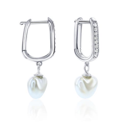 Sterling Silver Pearl Heart Earrings