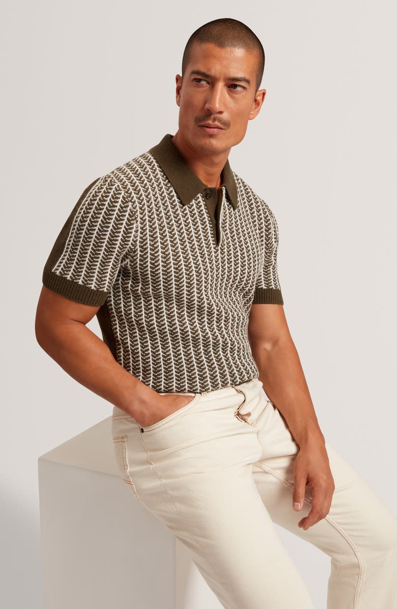 Ted Baker Kolomer Textured Herringbone Polo, Alternate, color, Olive