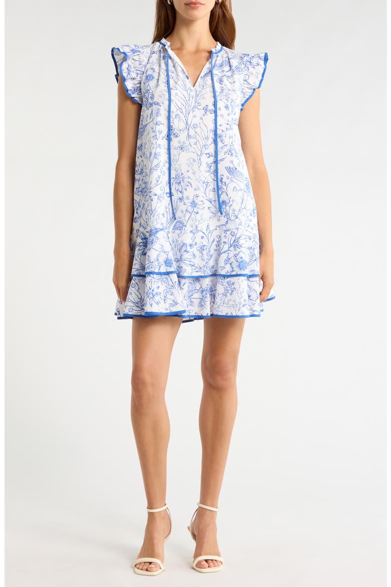 Eve Floral Print Ruffle Dress, Main, color, BLUE-WHITE