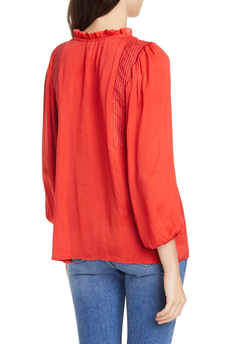 Mara Tassel Tie Split Neck Top, Alternate, color, CINNABAR