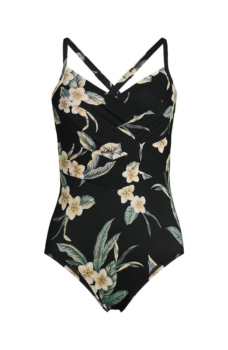 Lands' End Slender Suit V-neck Pleated X-back One Piece Swimsuit Adjustable Straps, Alternate, color,