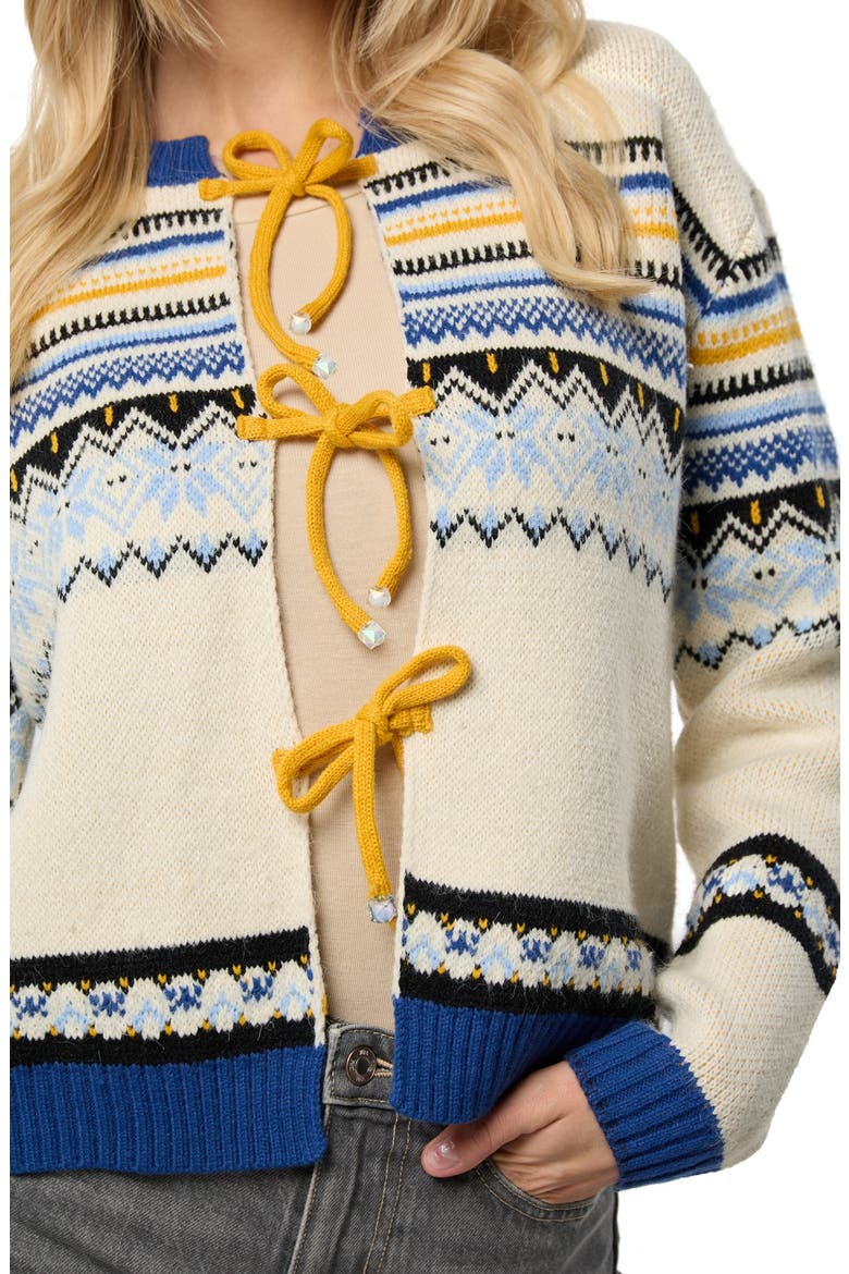 Fair Isle Tie Front Cardigan, Alternate, color, IVORY MULTI