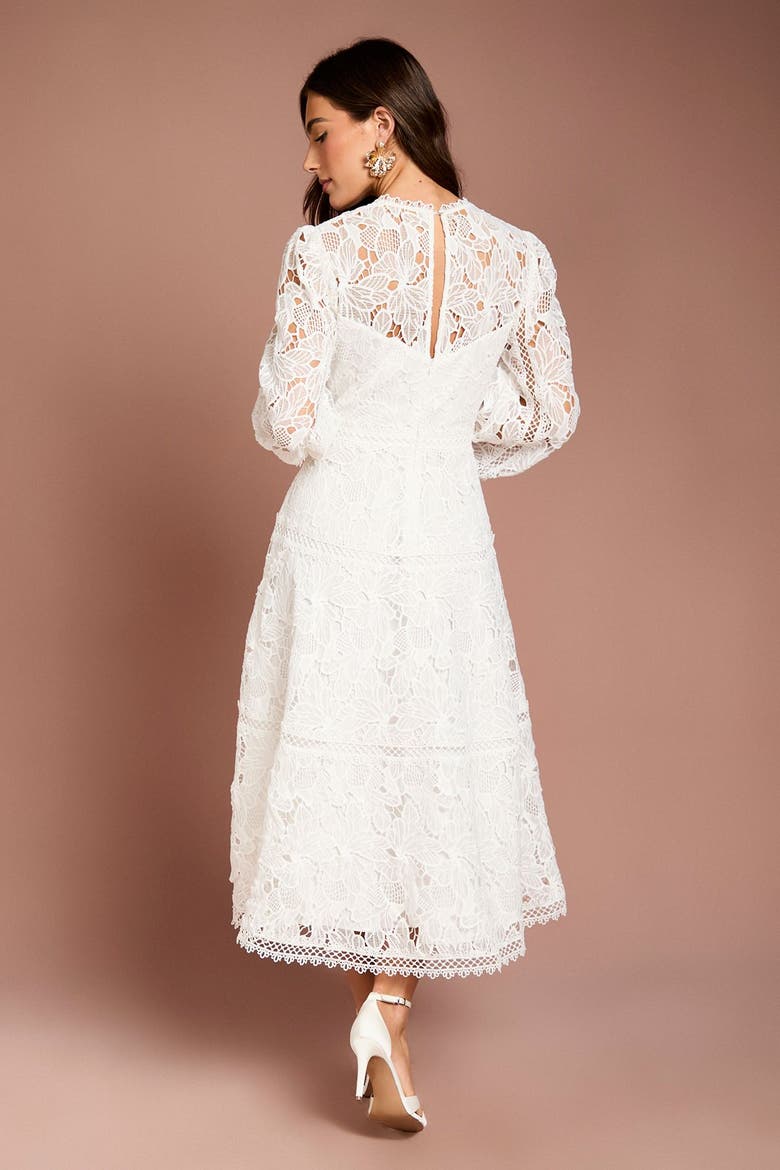 Lace Panel Long Sleeve Midi Dress, Alternate, color, Ivory