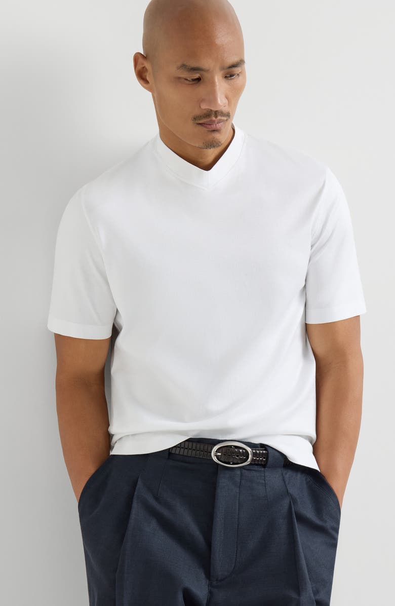 Brunello Cucinelli Cotton jersey V-neck T-shirt, Alternate, color, White