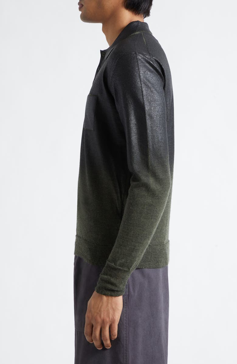 Maison Margiela Metallic Long Sleeve Polo, Alternate, color, Green/ Black