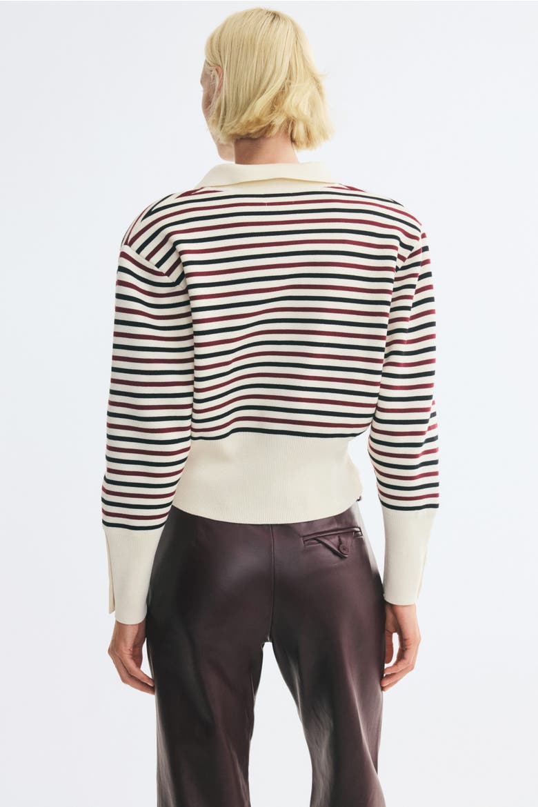 Fine-Knit Polo Shirt With Shoulder Pads, Alternate, color, Cream/striped
