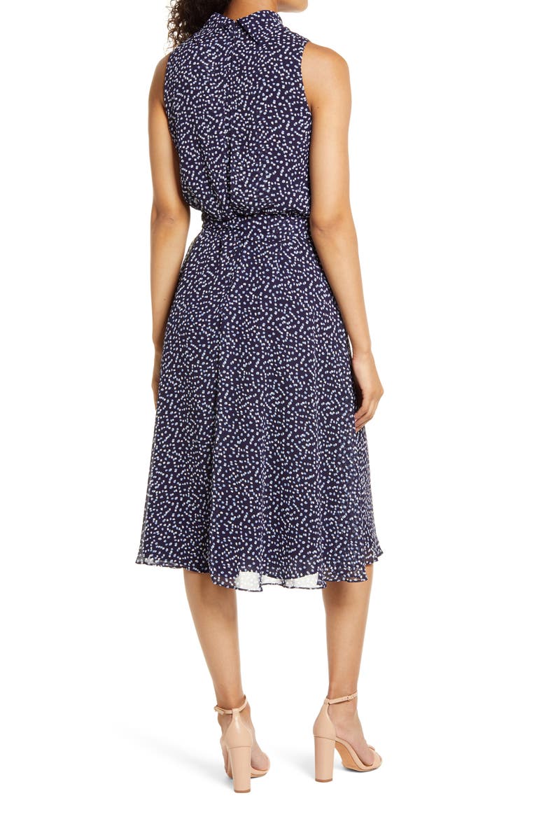 Confetti Print Blouson Midi Dress, Alternate, color, NAVY
