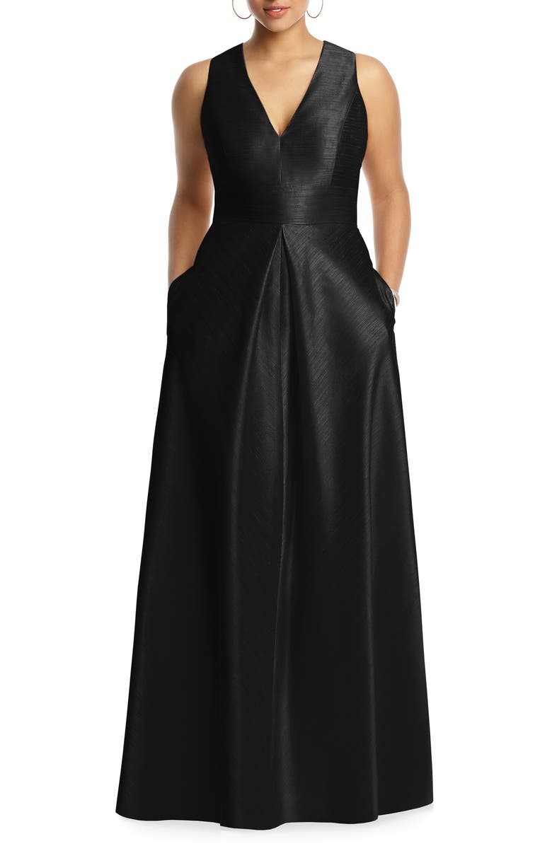 Alfred Sung Dupioni Pleat A-Line Gown, Main, color,