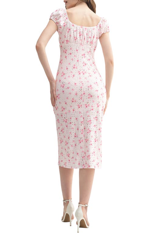 Lush Puff Sleeve Eyelet Midi Dress In Pink Ditsy