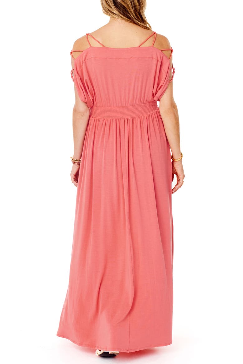 Ingrid & Isabel® Smocked Empire Waist Maternity Maxi Dress, Alternate, color, CORAL