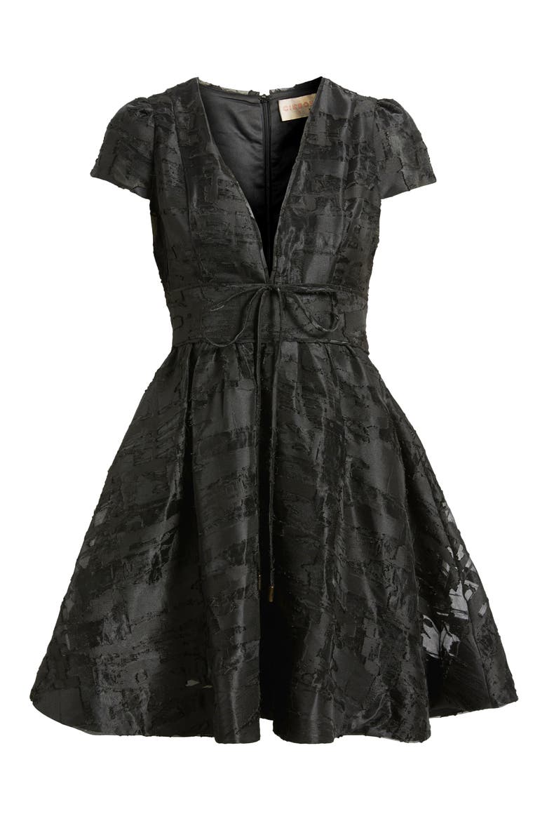 Kiara Burnout Satin Fit & Flare Cocktail Dress, Alternate, color, BLACK