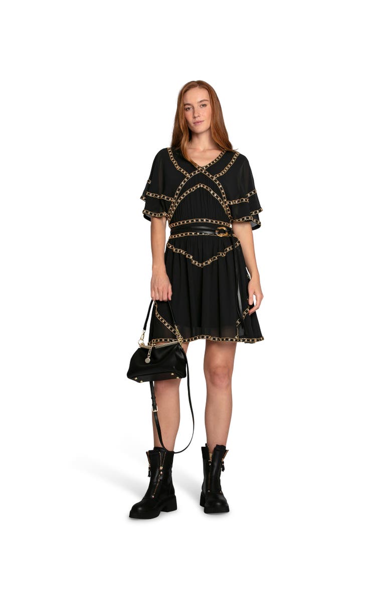 Belle & Bloom Golden Mark Beaded Trim Mini Dress, Alternate, color, Black