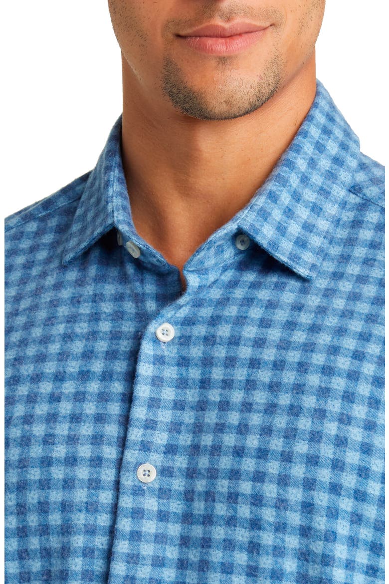 Gingham Check Wrinkle Resistant Tech Fleece Button-Up Shirt, Alternate, color, BLUE