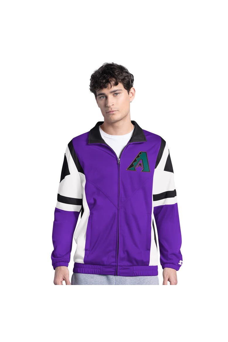Men's Starter Purple/Black Arizona Diamondbacks Contender Tricot Full-Zip Track Jacket, Main, color, Purple