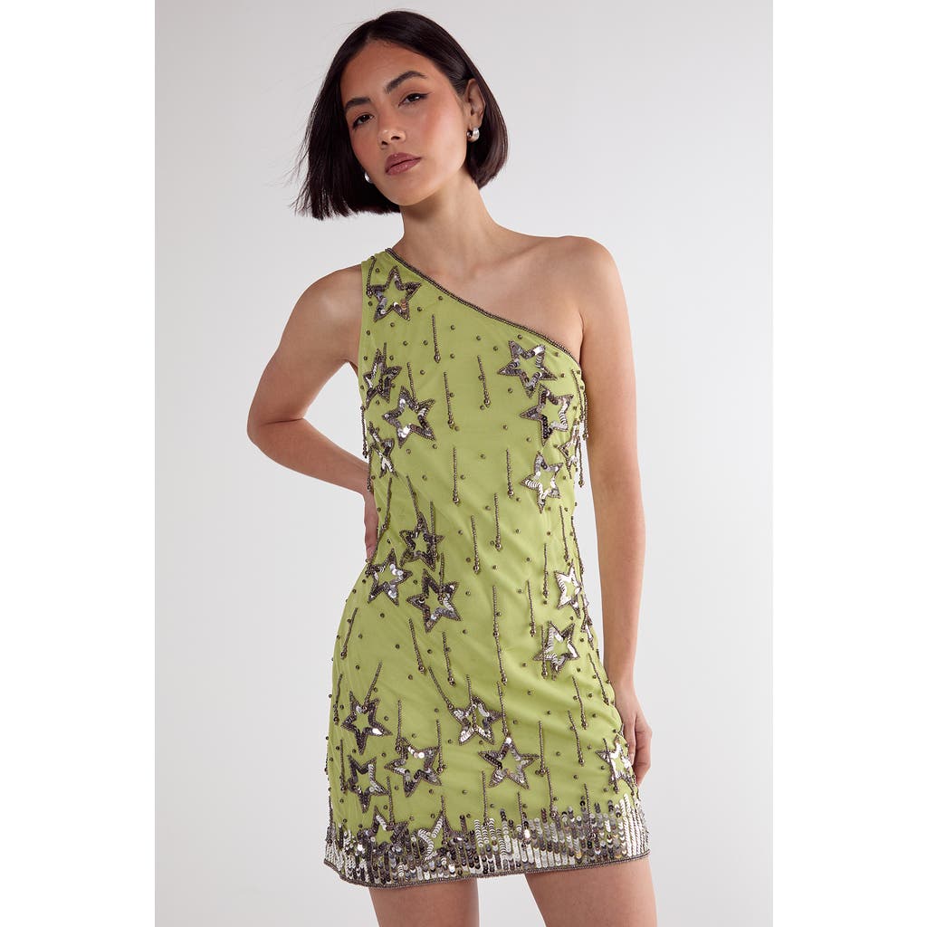 Nasty Gal Tassel One Shoulder Sequin Mini Dress In Green