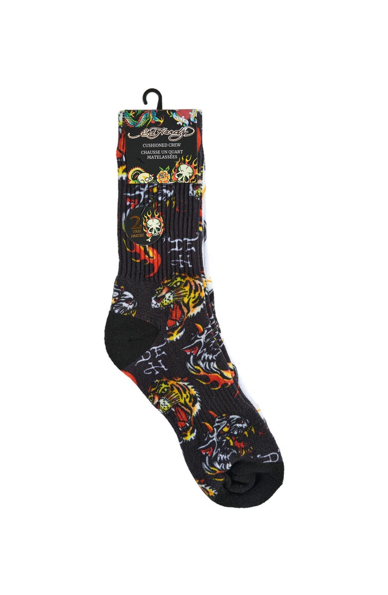 Ed Hardy Mens 360 Tiger Print Full Cushion Crew Sock 2-Pack, Alternate, color, Grey