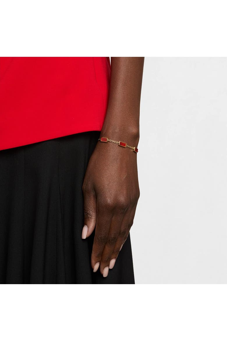 Five Station Dash Rectangle Bracelet In Sterling With 18K Gold Overlay, Alternate, color, RED