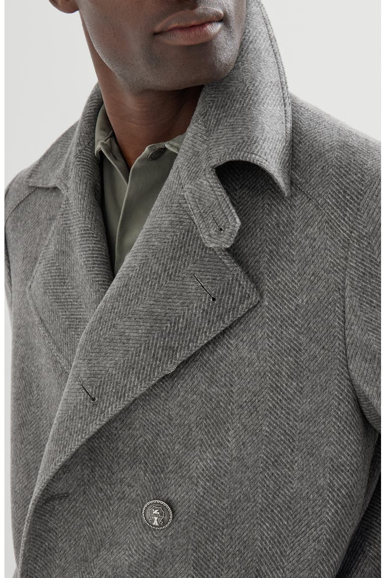 Cashmere chevron flannel one-and-a half breasted coat with metal buttons, Alternate, color, Medium Grey