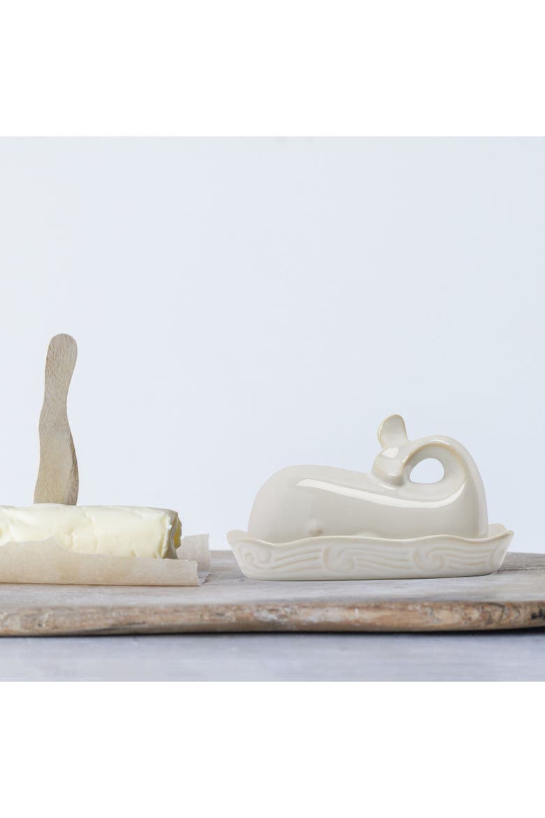 Coastal Stoneware Whale Shaped Butter Dish, White, Alternate, color, White