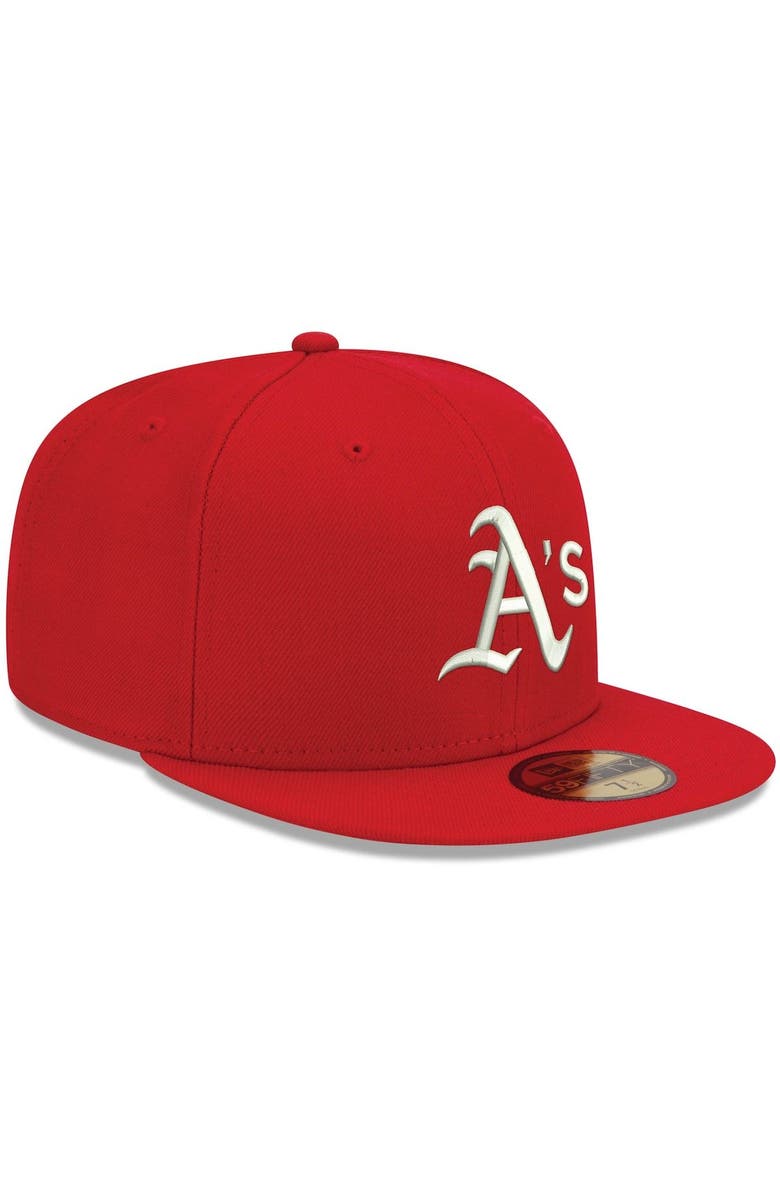 New Era Men's New Era Red Oakland Athletics White Logo 59FIFTY Fitted Hat, Alternate, color, Red