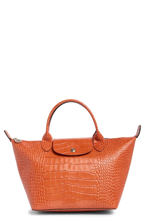 Small Le Pliage Croc Embossed Tote