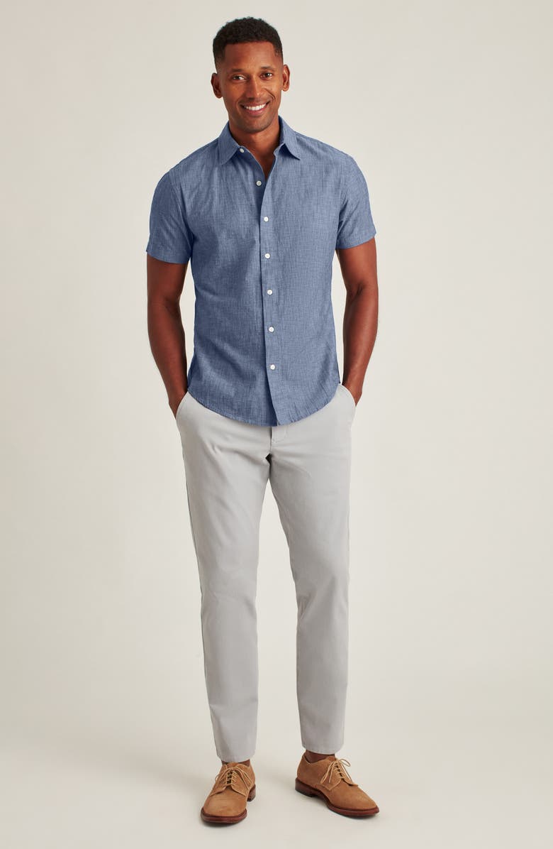 Bonobos Riviera Slim Fit Short Sleeve Cotton Chambray Button-Up Shirt, Alternate, color, Darkwash Chambray