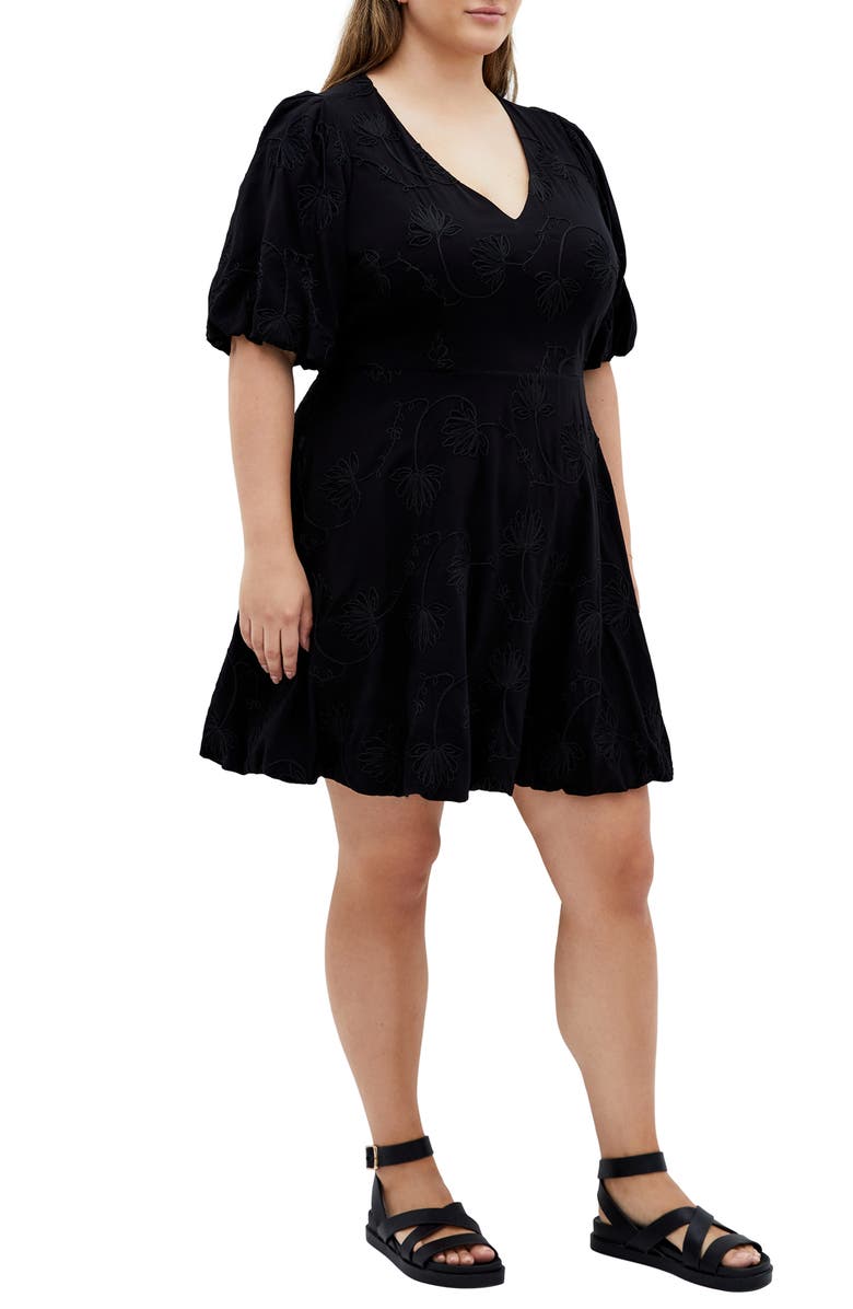 City Chic Dottie Bubble Hem Puff Sleeve Dress, Alternate, color,